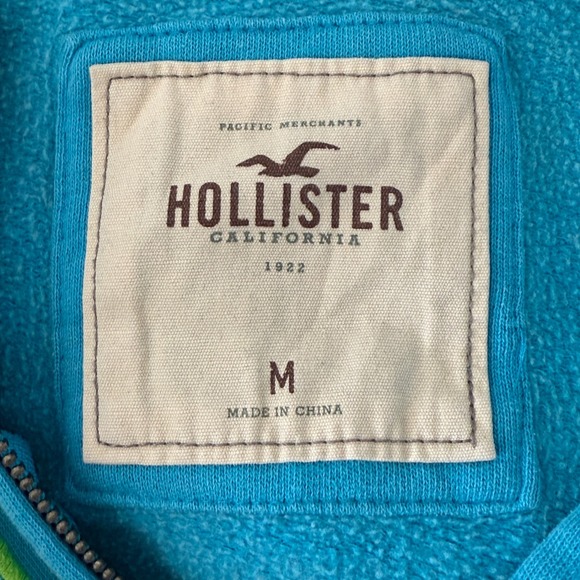 Vintage Y2K Hollister Womens Medium Spellout Turquoise Zip Up Hoodie‎ Preppy - Picture 5 of 8